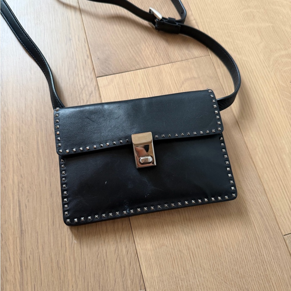 Black Studded Leather Crossbody Bag